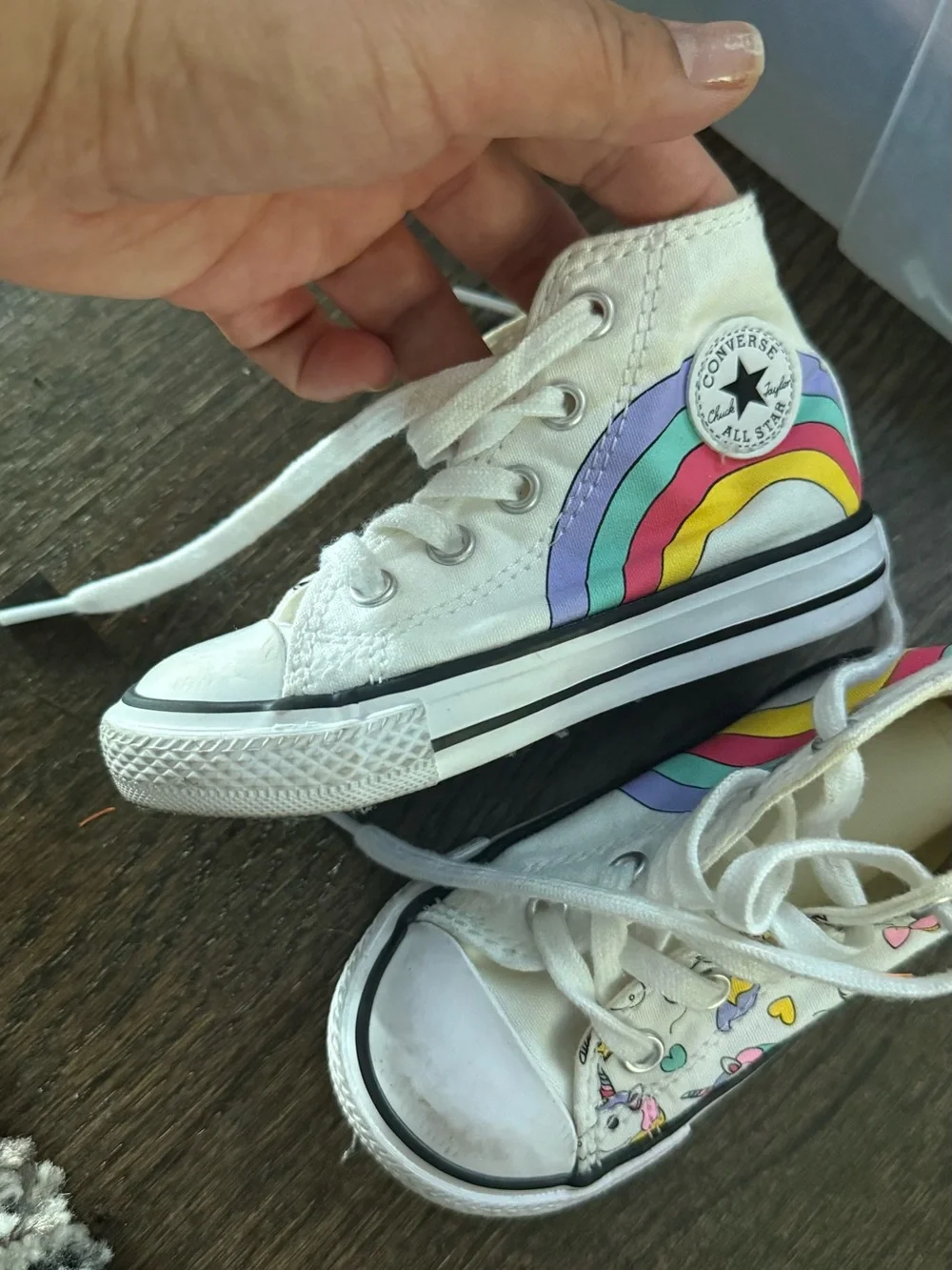 Converse Kids White High-Top Sneakers with Rainbow Graphic